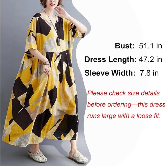 Women Plus Size Color Block Dress Geometric Print Casual Loose Fit - Picture 2 of 7